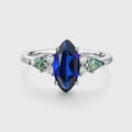 Marquise cut Lab Sapphire & Moss Agate Solid Gold Engagement Ring