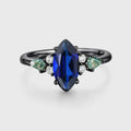Marquise cut Lab Sapphire & Moss Agate Solid Gold Engagement Ring
