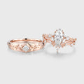Marquise cut Moissanite Couples Ring Set- His and Hers Wedding Band Leaf Vine Floral Bridal Set