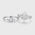 Marquise cut Moissanite Couples Ring Set- His and Hers Wedding Band Leaf Vine Floral Bridal Set