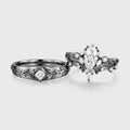 Marquise cut Moissanite Couples Ring Set- His and Hers Wedding Band Leaf Vine Floral Bridal Set