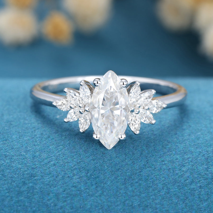 1.0Carat Marquise cut Moissanite Cluster Engagement ring