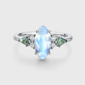 Marquise cut Moonstone & Moss Agate Solid Gold Engagement Ring