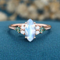 Marquise cut Moonstone & Moss Agate Solid Gold Engagement Ring