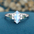 Marquise cut Moonstone & Moss Agate Solid Gold Engagement Ring