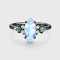 Marquise cut Moonstone & Moss Agate Solid Gold Engagement Ring