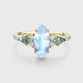 Marquise cut Moonstone & Moss Agate Solid Gold Engagement Ring