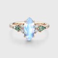 Marquise cut Moonstone & Moss Agate Solid Gold Engagement Ring