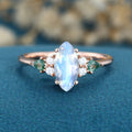 Marquise cut Moonstone & Moss Agate Solid Gold Engagement Ring