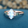 Marquise cut Moonstone & Moss Agate Solid Gold Engagement Ring