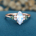 Marquise cut Moonstone & Moss Agate Solid Gold Engagement Ring
