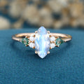 Marquise cut Moonstone & Moss Agate Solid Gold Engagement Ring