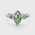 Marquise cut Moss Agate Solid Gold Engagement Ring