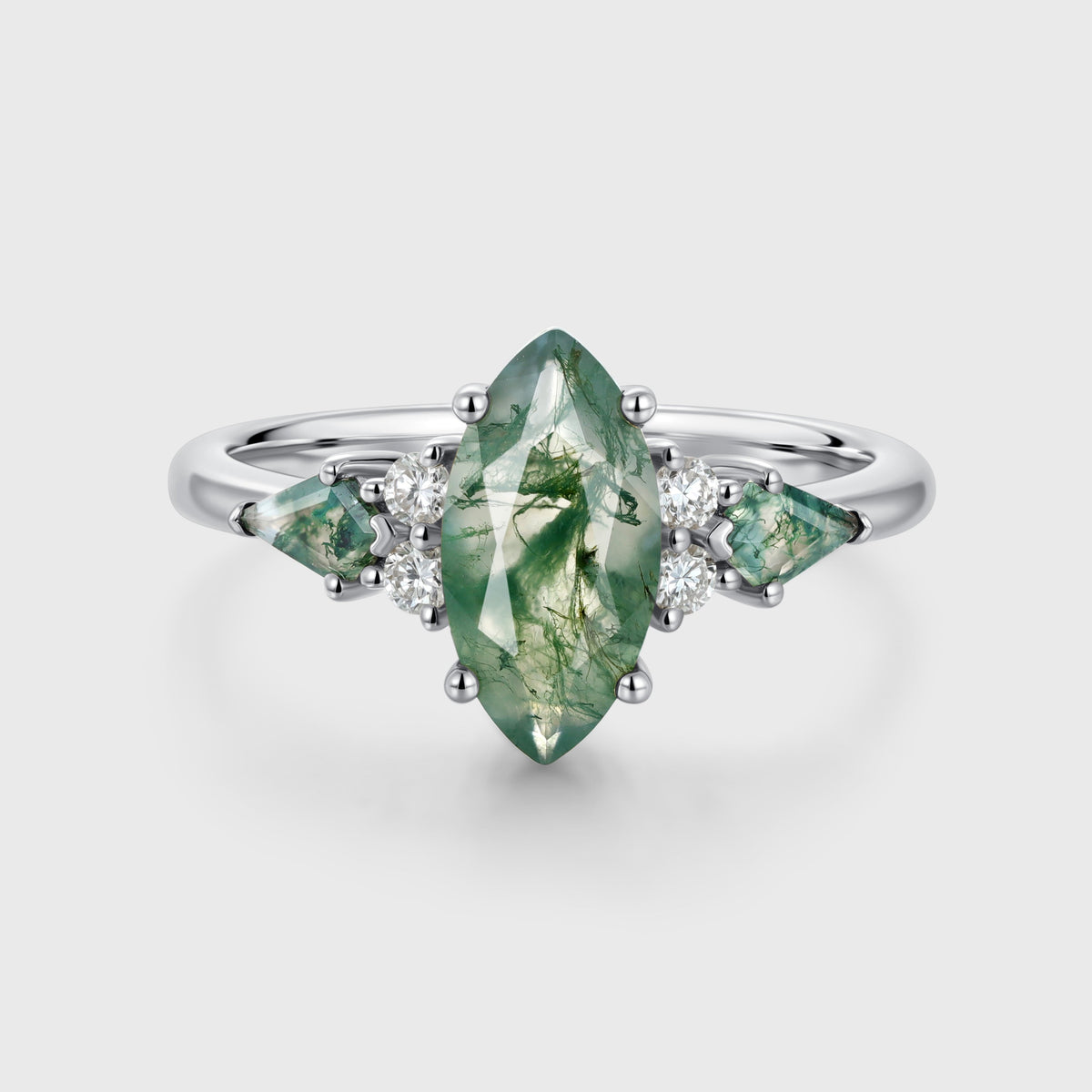 Marquise cut Moss Agate Solid Gold Engagement Ring
