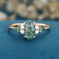 Marquise cut Moss Agate Solid Gold Engagement Ring