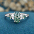 Marquise cut Moss Agate Solid Gold Engagement Ring