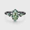 Marquise cut Moss Agate Solid Gold Engagement Ring