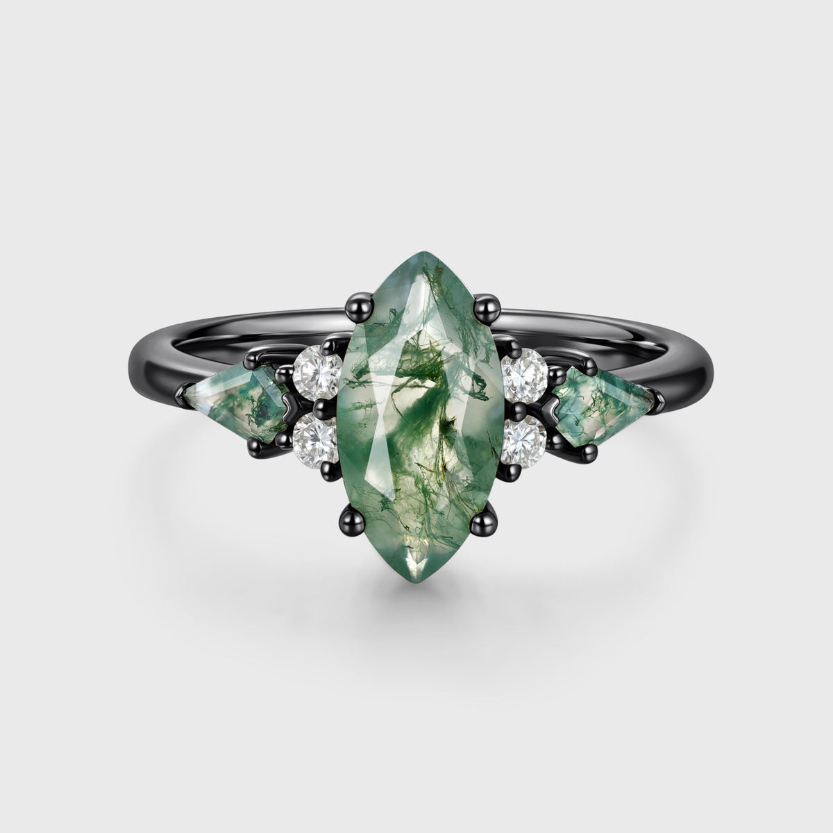 Marquise cut Moss Agate Solid Gold Engagement Ring