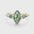 Marquise cut Moss Agate Solid Gold Engagement Ring