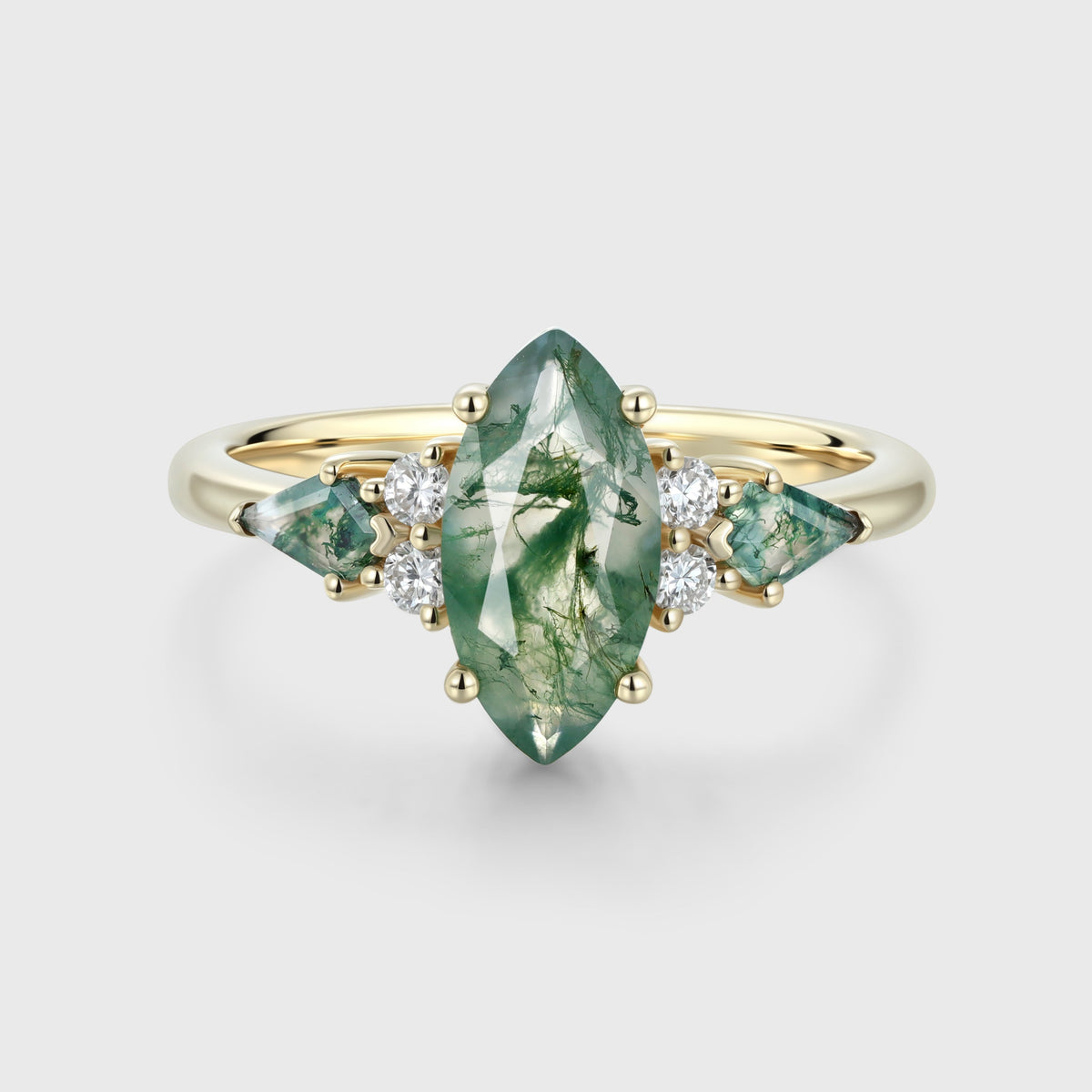 Marquise cut Moss Agate Solid Gold Engagement Ring