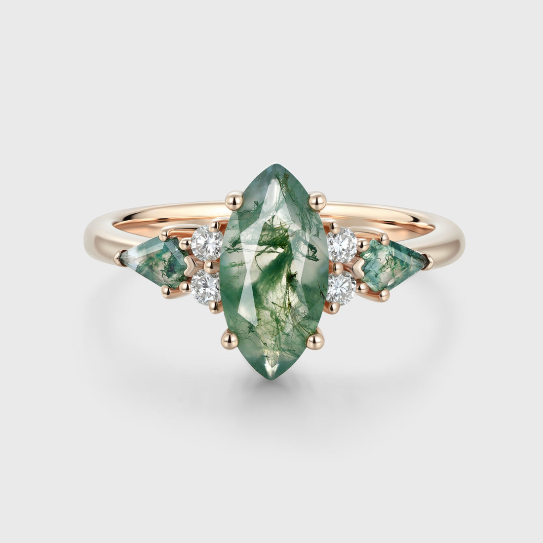 Marquise cut Moss Agate Solid Gold Engagement Ring