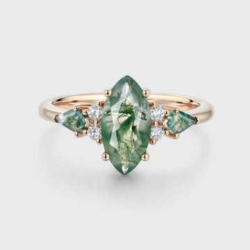 Marquise cut Moss Agate Solid Gold Engagement Ring