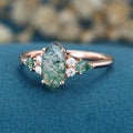 Marquise cut Moss Agate Solid Gold Engagement Ring