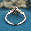 Marquise cut Moss Agate Solid Gold Engagement Ring
