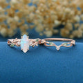 Marquise cut Opal Engagement Ring & Nature Inspired Moss agate Wedding Bridal Set