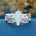 Marquise cut Opal Engagement Ring & Nature Inspired Moss agate Wedding Bridal Set