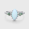 Marquise cut Opal & Moss Agate Solid Gold Engagement Ring