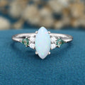 Marquise cut Opal & Moss Agate Solid Gold Engagement Ring