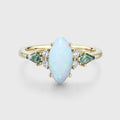 Marquise cut Opal & Moss Agate Solid Gold Engagement Ring