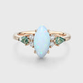 Marquise cut Opal & Moss Agate Solid Gold Engagement Ring