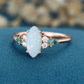 Marquise cut Opal & Moss Agate Solid Gold Engagement Ring