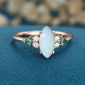 Marquise cut Opal & Moss Agate Solid Gold Engagement Ring