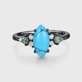 Marquise cut Turquoise & Moss Agate Solid Gold Engagement Ring