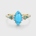 Marquise cut Turquoise & Moss Agate Solid Gold Engagement Ring