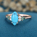 Marquise cut Turquoise & Moss Agate Solid Gold Engagement Ring