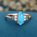 Marquise cut Turquoise & Moss Agate Solid Gold Engagement Ring