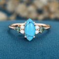 Marquise cut Turquoise & Moss Agate Solid Gold Engagement Ring