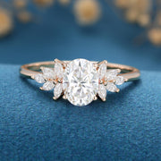 1.5 Carat Vintage Oval cut Moissanite Cluster Engagement Ring for Women