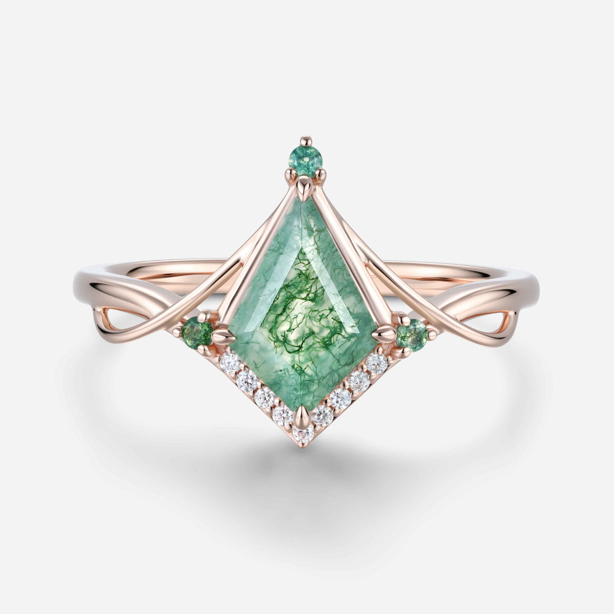 Nature Inspired Kite cut Moss Agate Engagement Ring