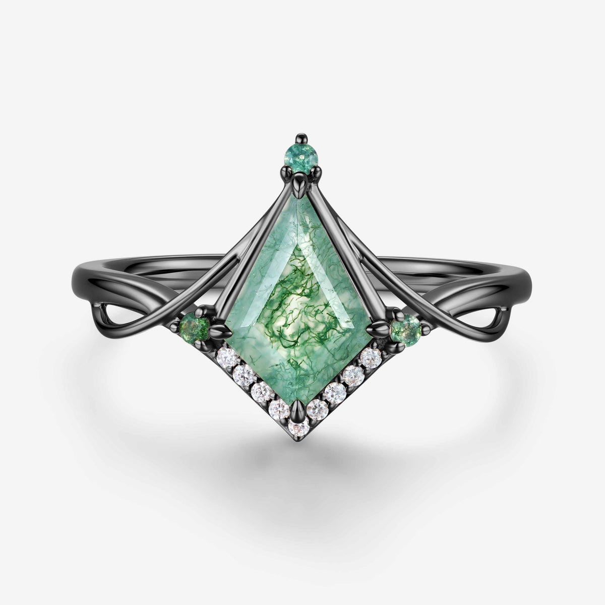 Nature Inspired Kite cut Moss Agate Engagement Ring