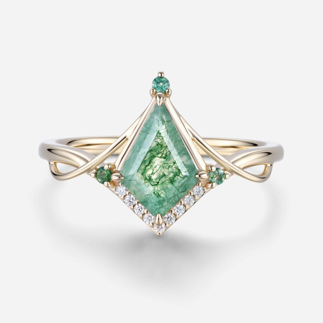 Nature Inspired Kite cut Moss Agate Engagement Ring