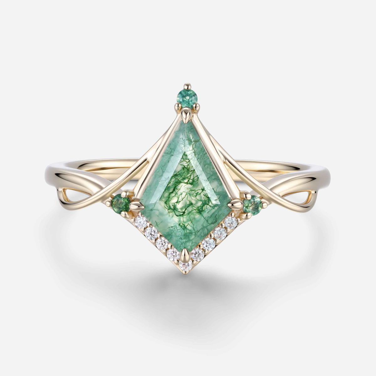 Nature Inspired Kite cut Moss Agate Engagement Ring