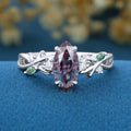 Nature Inspired Marquise Alexandrite Engagement Ring Leaf Branch Lab diamond  ring
