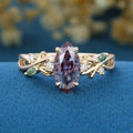 Nature Inspired Marquise Alexandrite Engagement Ring Leaf Branch Lab diamond  ring