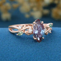 Nature Inspired Marquise Alexandrite Engagement Ring Leaf Branch Lab diamond  ring