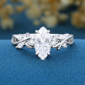 Nature Inspired Marquise Moissanite Engagement Ring Leaf Branch Moss Agate  ring